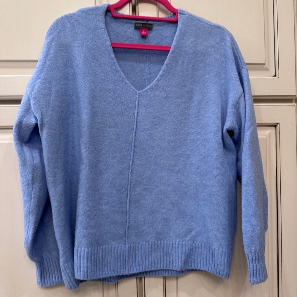Vince Camuto Womens Blue V-Neck Exposed Seam Pullover Sweater C3461221 Size M